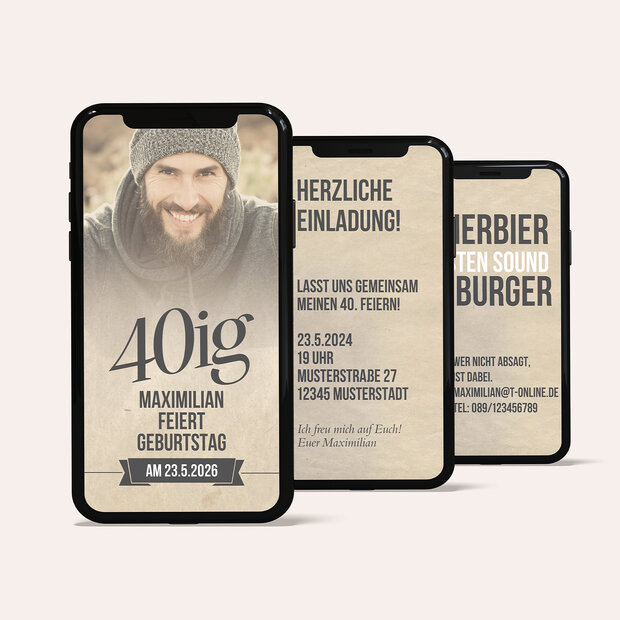Einladungskarten 40 Geburtstag - Retrofeier 40