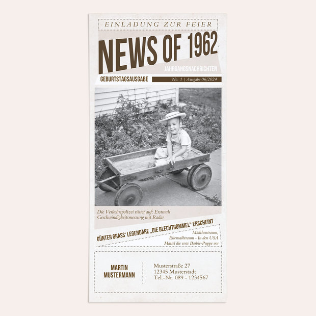 Einladungskarten 60 Geburtstag - Newspaper 1962
