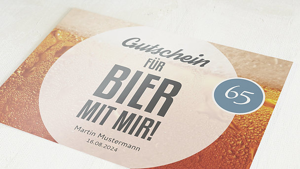 Einladungskarten 65 Geburtstag - Gutschein Bier 65