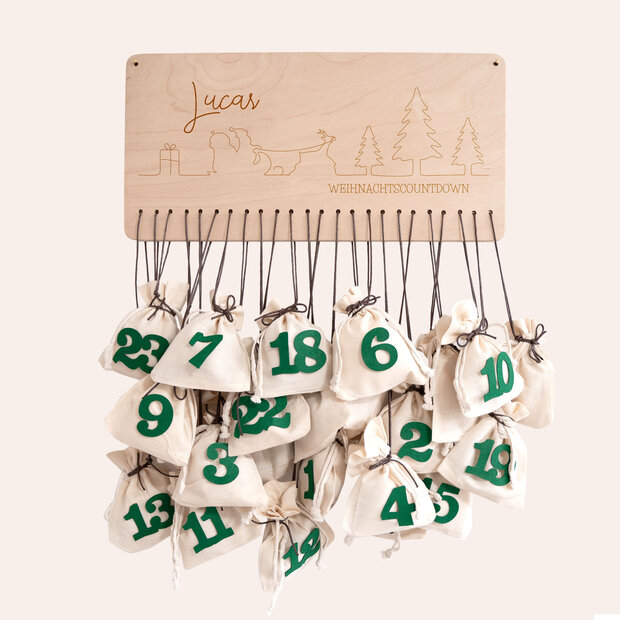 Adventskalender - Adventskalender-Holz mit Säckchen “Santa Claus”