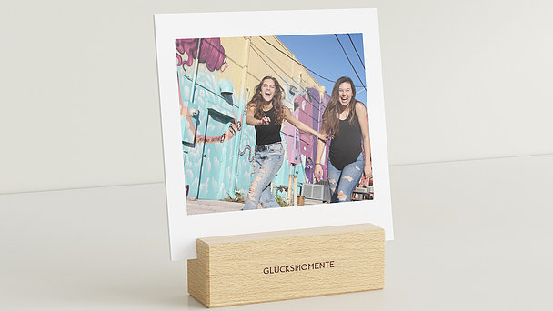 Geschenke für Schwester - Fotoaufsteller mit Holzblock