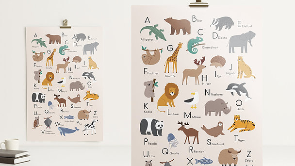 Wandbilder Kinderzimmer - Tierisches ABC