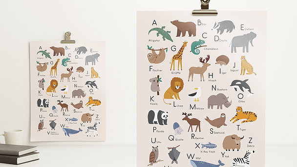 Wandbilder Kinderzimmer - Tierisches ABC