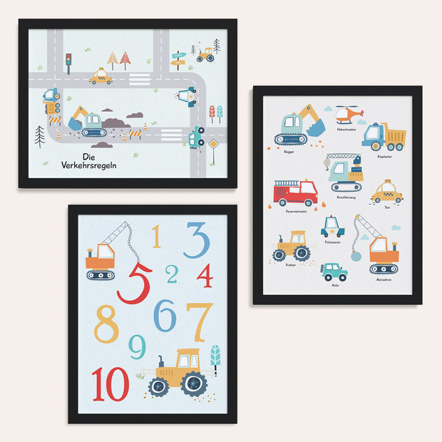 Wandbilder Kinderzimmer - Bunte Fahrzeuge
