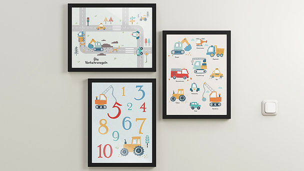 Wandbilder Kinderzimmer - Bunte Fahrzeuge