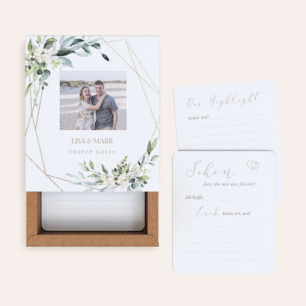 Gästebuchkarten Hochzeit - Gästebuchkarten in Papierbox “Unser Tag mit euch”