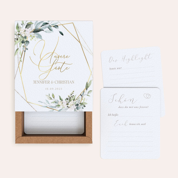 Gästebuchkarten Hochzeit - Gästebuchkarten in Papierbox “Blumengrüße”