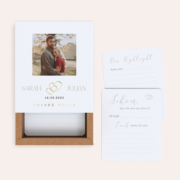 Gästebuchkarten Hochzeit - Gästebuchkarten in Papierbox “Unser Moment”