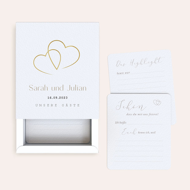 Gästebuchkarten Hochzeit - Gästebuchkarten in Papierbox “Zwei Herzen”