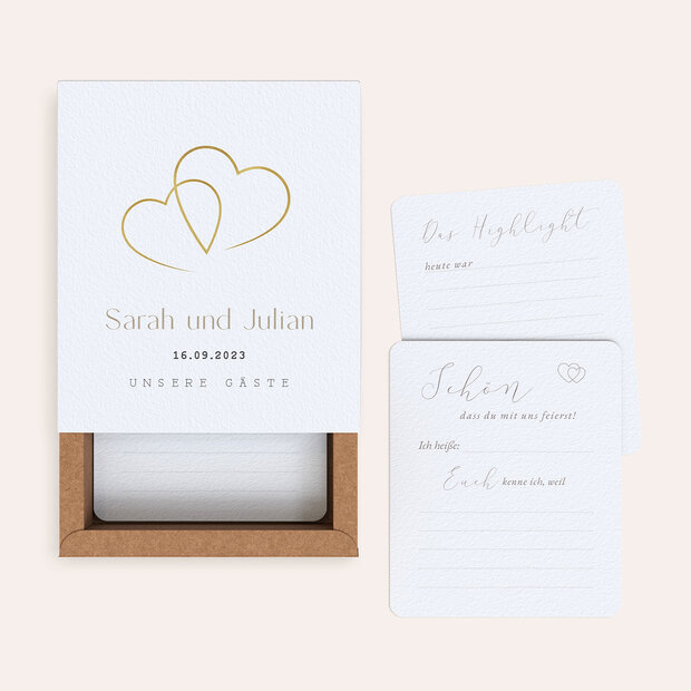 Gästebuchkarten Hochzeit - Gästebuchkarten in Papierbox “Zwei Herzen”
