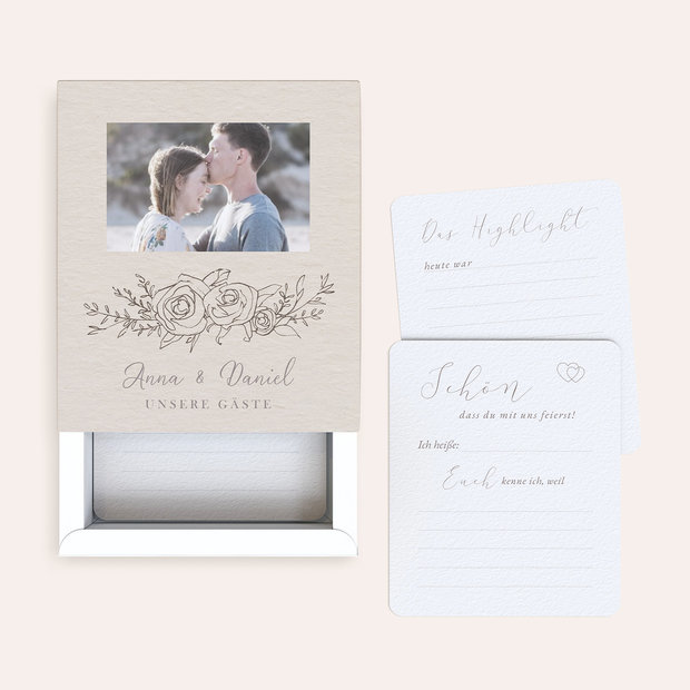 Gästebuchkarten Hochzeit - Gästebuchkarten in Papierbox “Rosenbouquet”