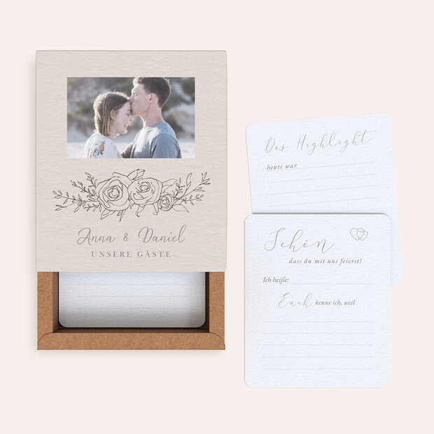 Gästebuchkarten Hochzeit - Gästebuchkarten in Papierbox “Rosenbouquet”