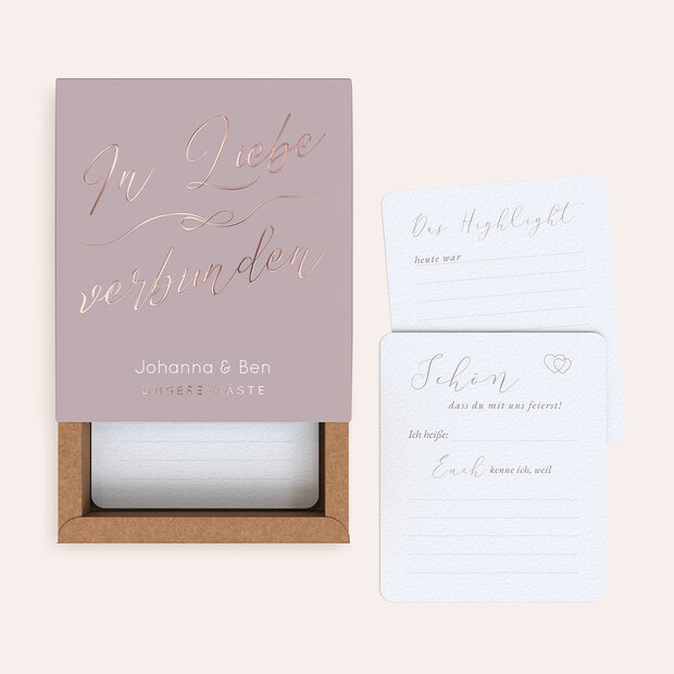 Gästebuchkarten Hochzeit - Gästebuchkarten in Papierbox “Ewig dein”
