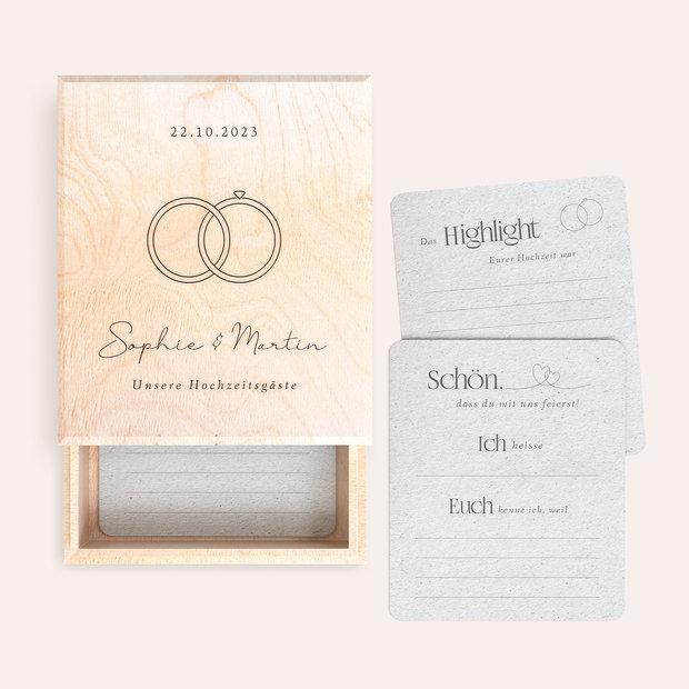Gästebuchkarten Hochzeit - Gästebuchkarten in Holzbox “Ein Leben lang”