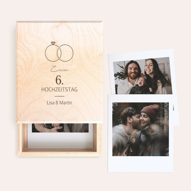 Geschenke Hochzeitstag - Holzbox mit Fotos “Verschlungene Ringe