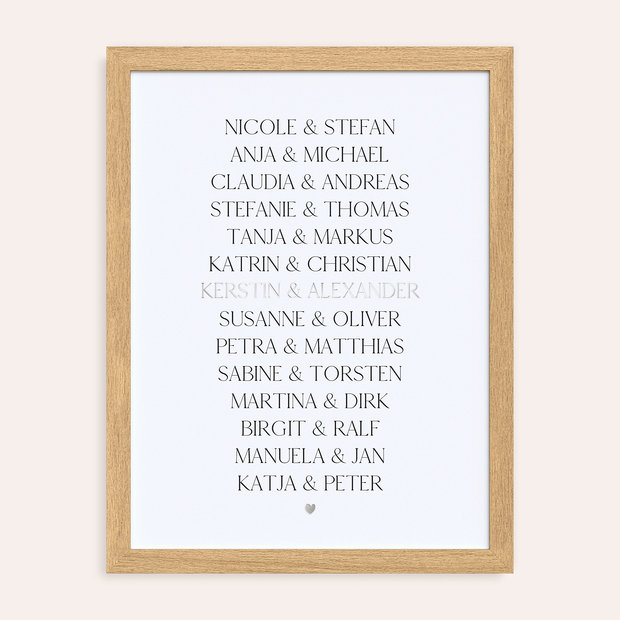 Geschenke Silberne Hochzeit - Wandbild mit Namenspaaren “Verbundenheit”