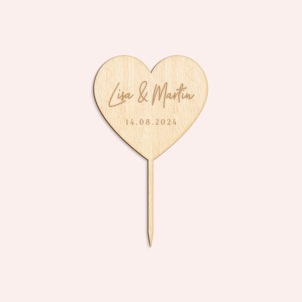 Zubehör - Holz-Cake Topper “Für immer Herzklopfen”