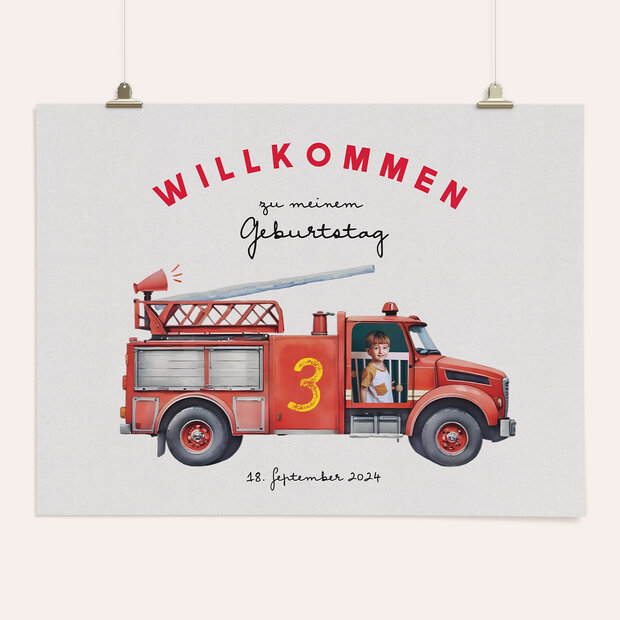 Kindergeburtstag Feuerwehr Tatütata - Willkommensschild “Feuerwehr Tatütata”
