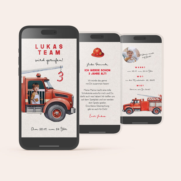 Kindergeburtstag Feuerwehr Tatütata - Digitale Einladungskarte “Feuerwehr Tatütata”