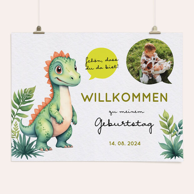 Kindergeburtstag Der Dino ist los - Willkommensschild “Der Dino ist los”