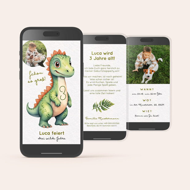 Kindergeburtstag Der Dino ist los - Digitale Einladungskarte “Der Dino ist los”