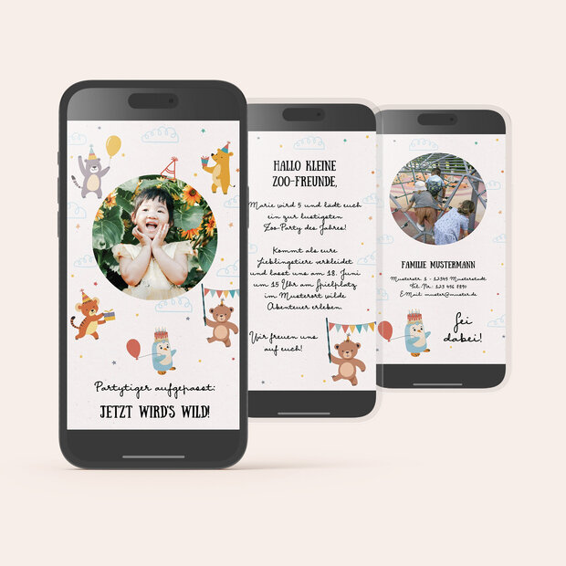 Kindergeburtstag Lustige Zootiere - Digitale Einladungskarte “Lustige Zootiere”