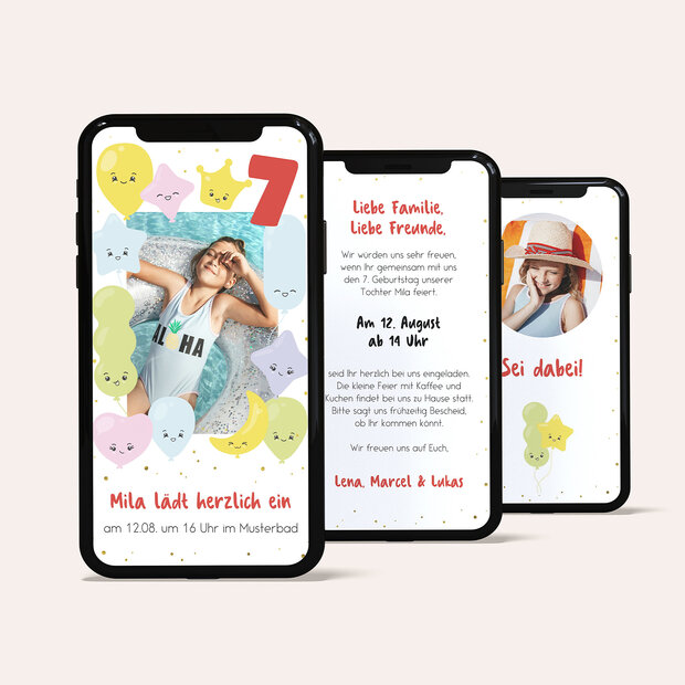 Kindergeburtstag Einladungskarten - Kunterbunte Luftballons