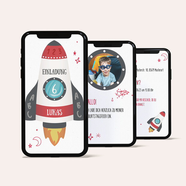 Kindergeburtstag Einladungskarten - Kleine Astronauten