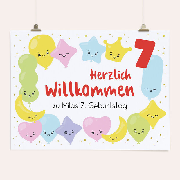 Kindergeburtstag Willkommensschilder - Kunterbunte Luftballons