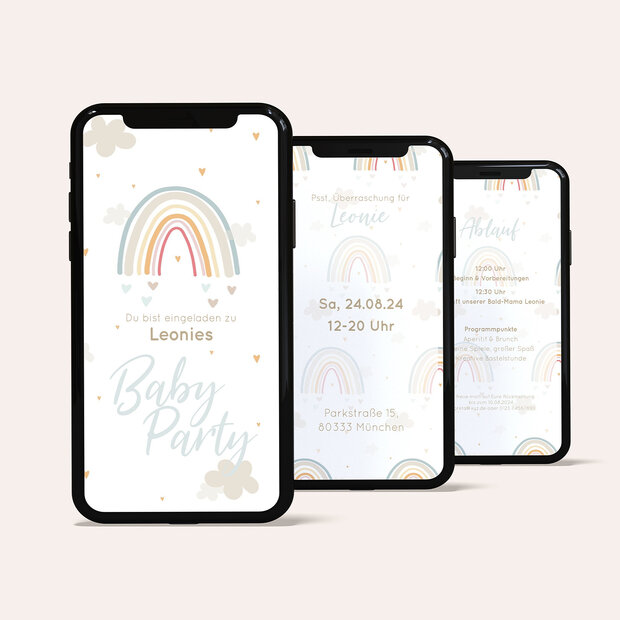 Babyparty Einladungskarten - Regenbogen Zauber