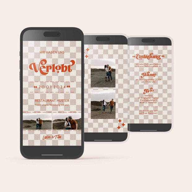 Verlobungsfeier Retro Art - Digitale Einladungskarte „Retro Art