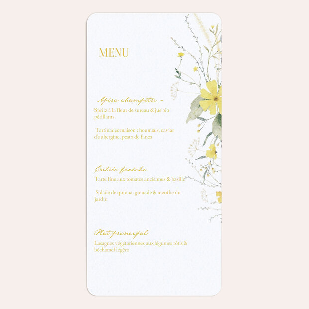 Menu mariage - Ambiance printanière