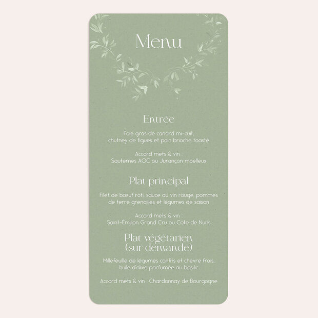 Menu mariage - Écrin de verdure