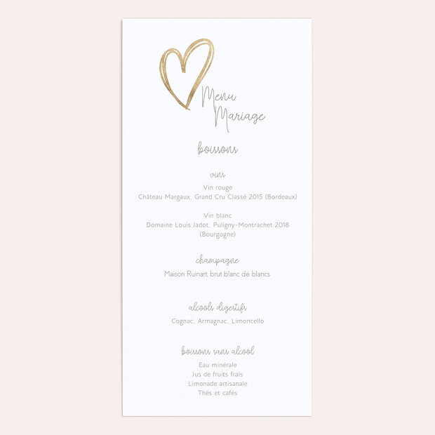 Menu mariage - Le cœur avant la raison