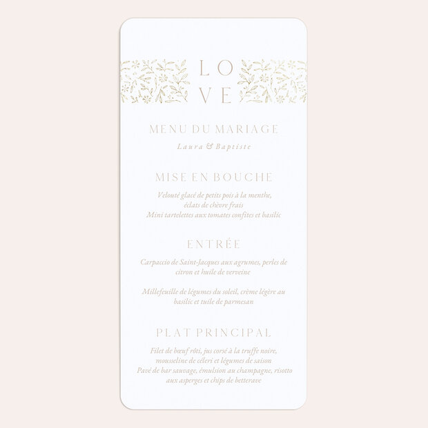 Menu mariage - Or et sobriété