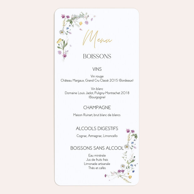 Menu mariage - Diversité florale
