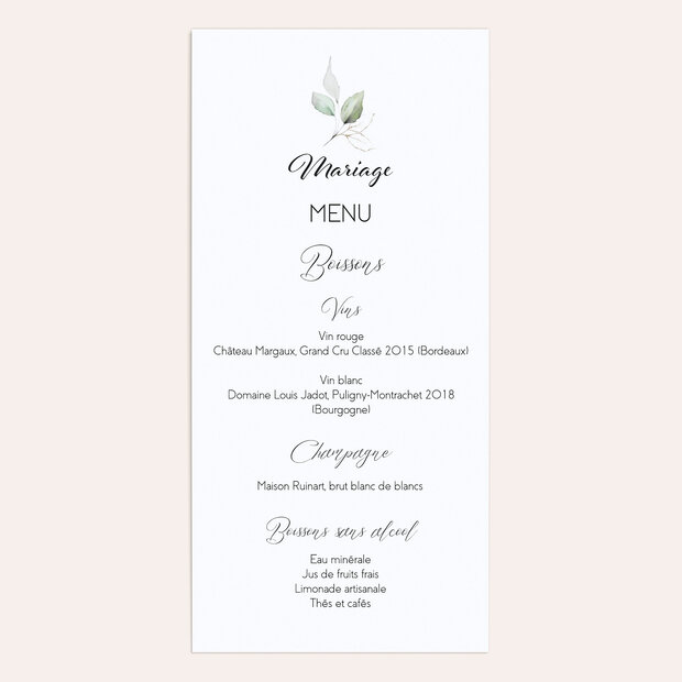 Menu mariage - Rêve d'amour