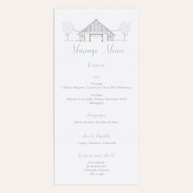 Menu mariage - À la campagne