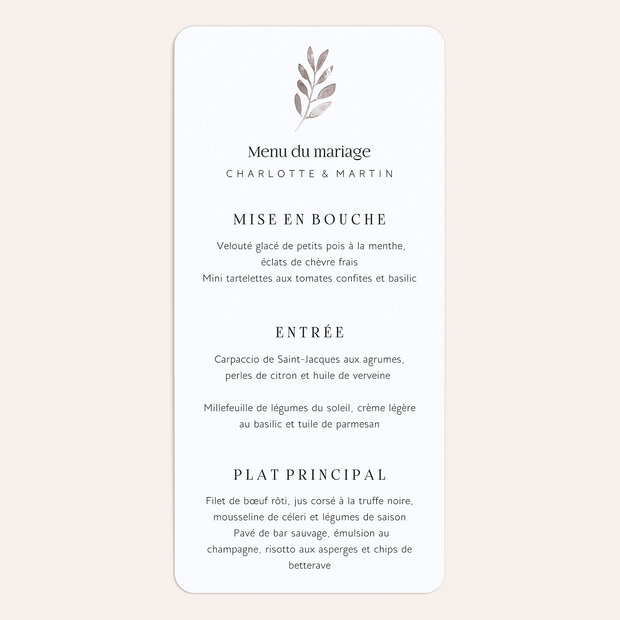 Menu mariage - Élégance pure