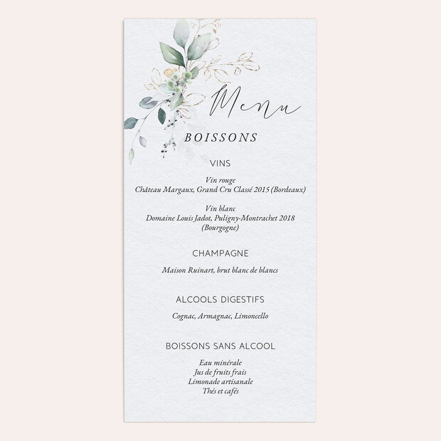 Menu mariage - Bouquet de rêve