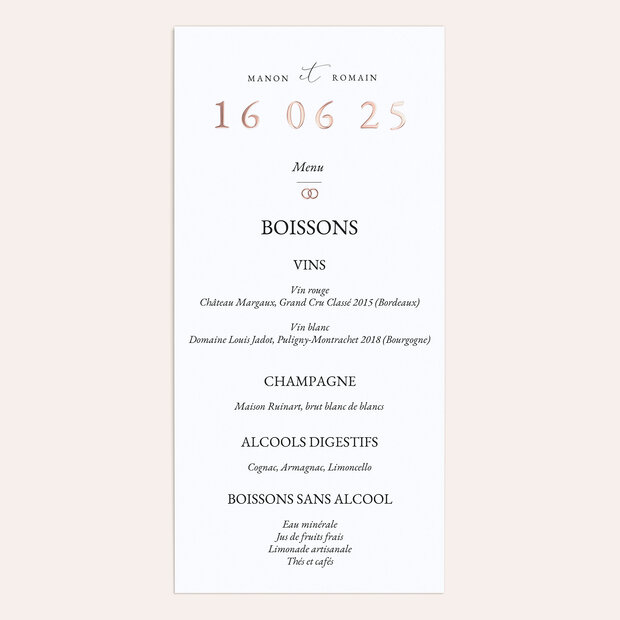 Menu mariage - Toi et moi