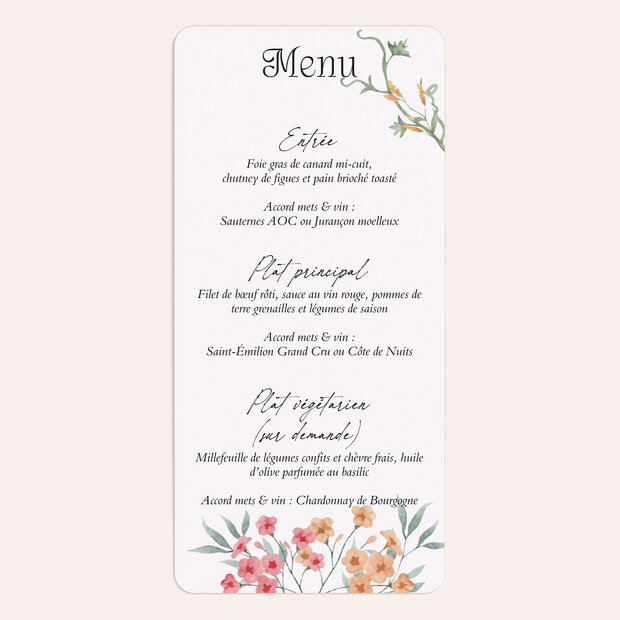 Menu mariage - Nostalgie florale