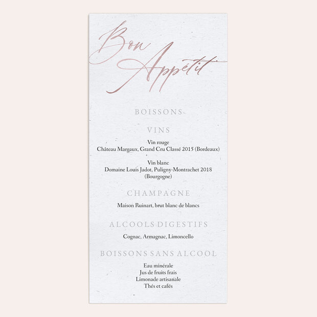 Menu mariage - Message d'amour