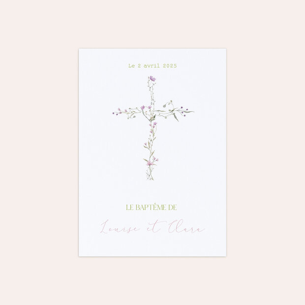 Faire-part baptême - Croix de fleurs