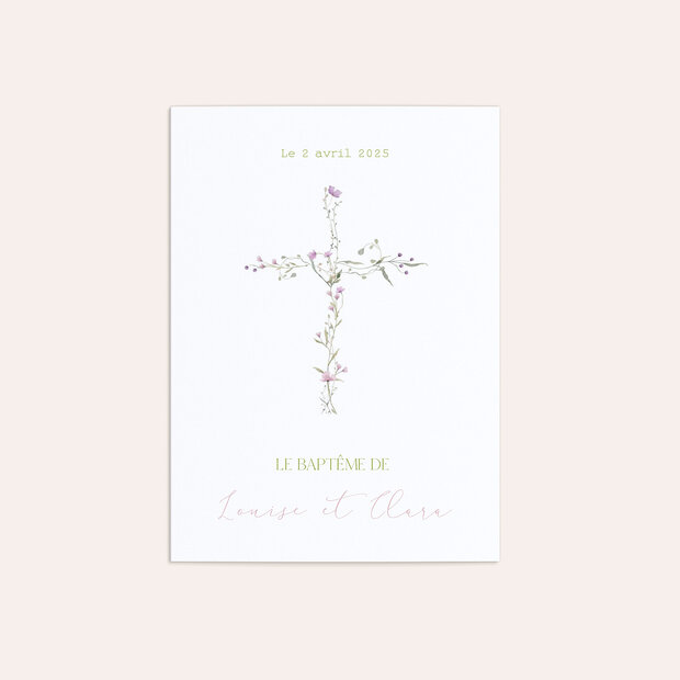 Faire-part baptême - Croix de fleurs