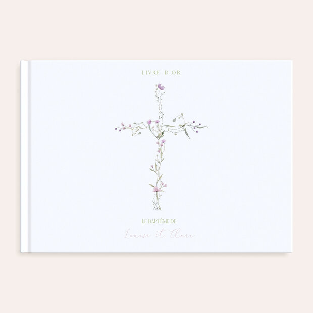 Livre d'Or baptême - Croix de fleurs