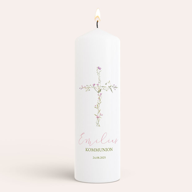 Kommunionkerzen - Cross of Flowers