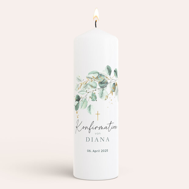 Konfirmationskerzen - Zartgrüne Blätter
