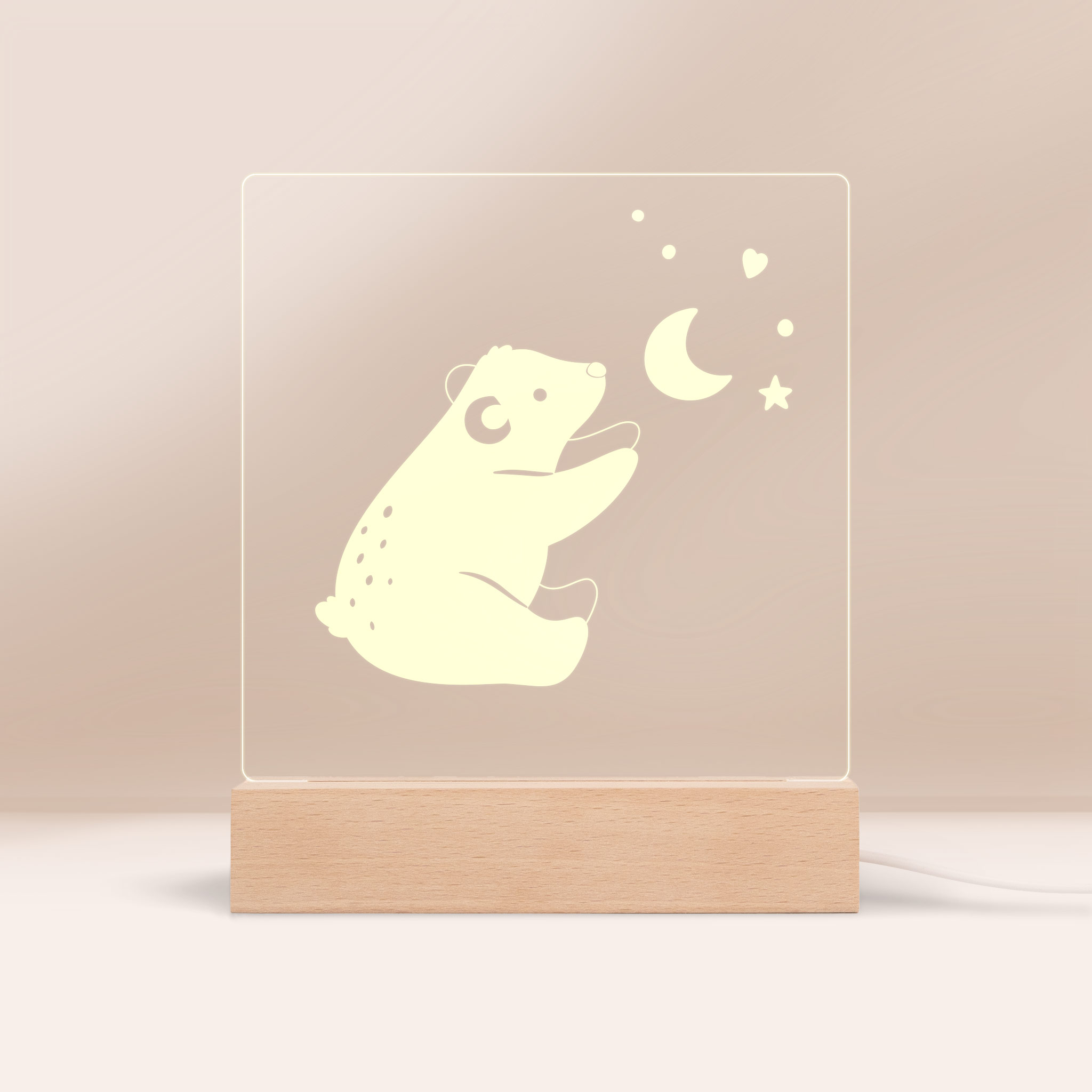 Geschenke zur Geburt - Nachtlicht mit Holzblock “ Kleiner Bär”