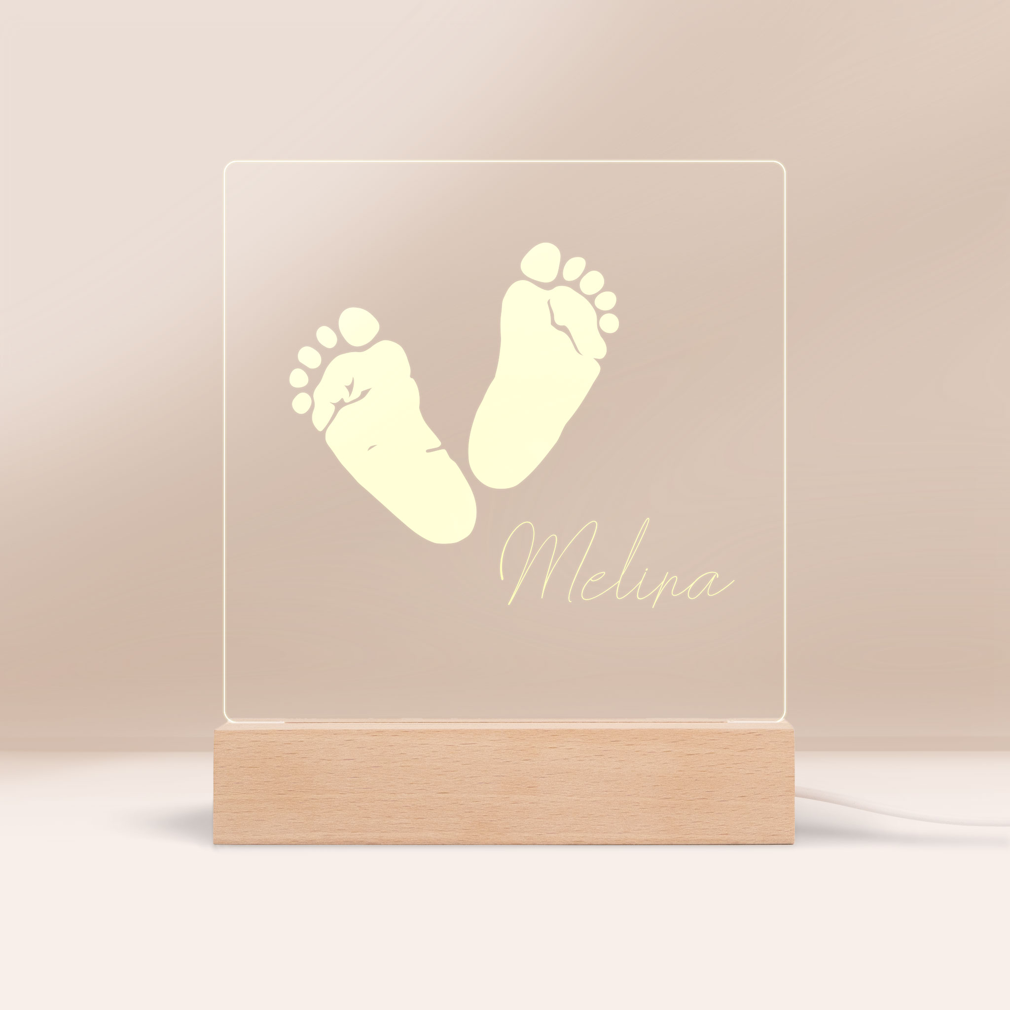 Geschenke zur Geburt - Nachtlicht mit Holzblock “Füßchen”